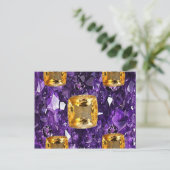 PURPLE AMETHYST & GOLDEN TOPAZ GEM CRYSTALS POSTKARTE (Stehend Vorderseite)