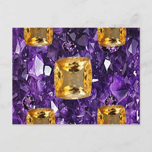 PURPLE AMETHYST & GOLDEN TOPAZ GEM CRYSTALS POSTKARTE (Vorderseite)