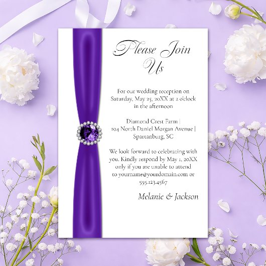 Purple Amethyst Satin Ribbon Jewel Reception Only Einladung