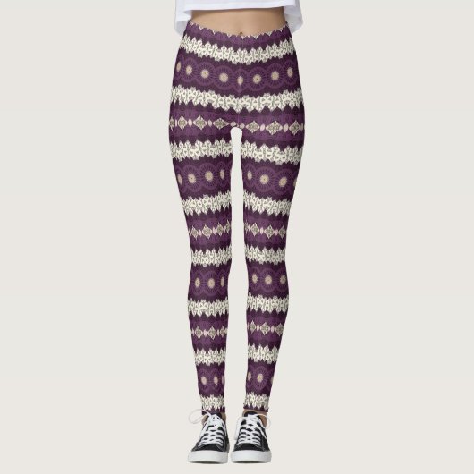 Purple and Beige Mandala Bold Geometric Patterns Leggings (Vorderseite)