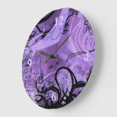 Purple and Black Goth Pattern Wall Clock Große Wanduhr (Winkel)