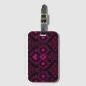 Purple and black gothic damask pattern gepäckanhänger (Vorderseite Vertikal)