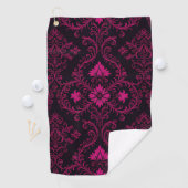 Purple and black gothic damask pattern golfhandtuch (Insitu)