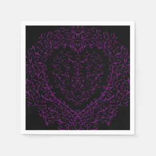 Purple and Black Heart Gothic Wedding Napkins Serviette