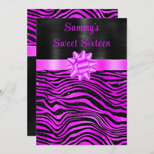 Purple and Black Zebra Stripes Sweet Sixteen Einladung (Vorne/Hinten)