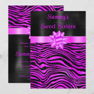 Purple and Black Zebra Stripes Sweet Sixteen Einladung