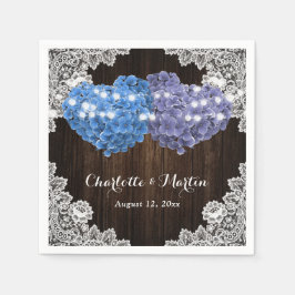 Purple and Blue Floral Hearts Wood Lace Wedding Serviette