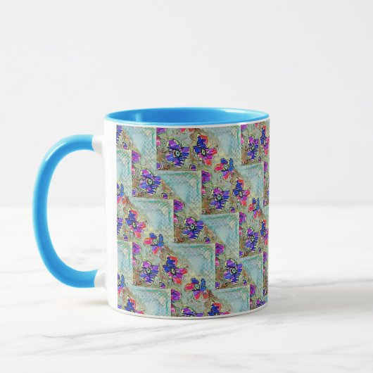 Purple and Blue Flowers Squares Zigzags Tasse (Links)