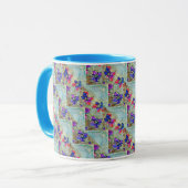 Purple and Blue Flowers Squares Zigzags Tasse (Vorderseite Links)