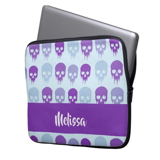 Purple and blue melting skulls pattern laptopschutzhülle (Vorderseite Links)