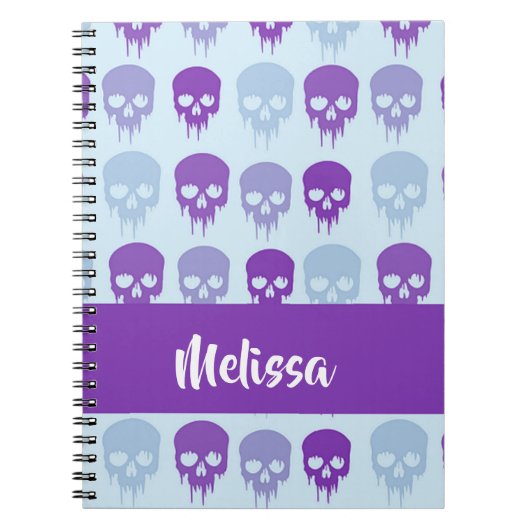 Purple and blue melting skulls pattern notizblock (Vorderseite)