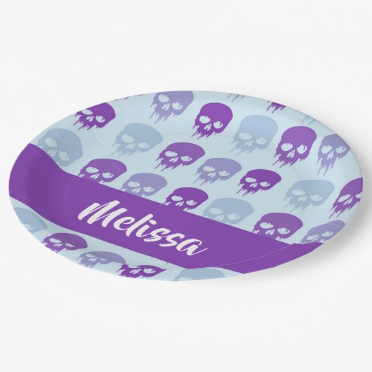 Purple and blue melting skulls pattern pappteller (Schrägansicht)