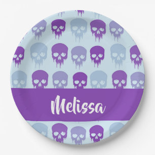 Purple and blue melting skulls pattern pappteller