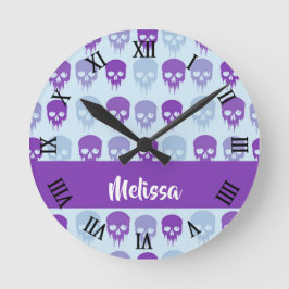 Purple and blue melting skulls pattern runde wanduhr