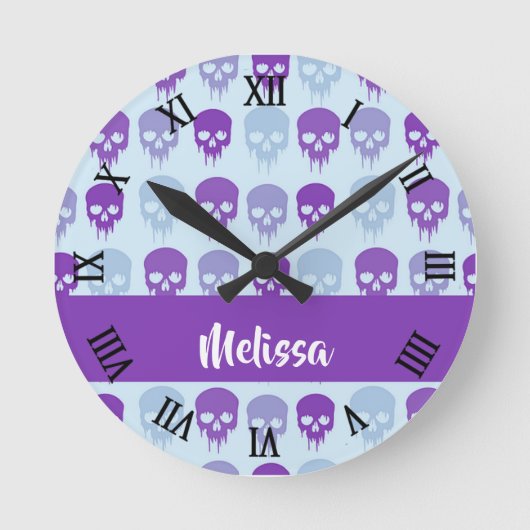 Purple and blue melting skulls pattern runde wanduhr (Vorderseite)
