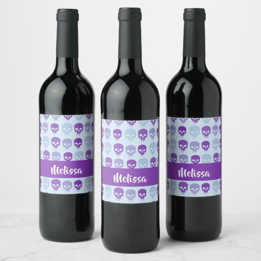 Purple and blue melting skulls pattern weinetikett (Flaschen)