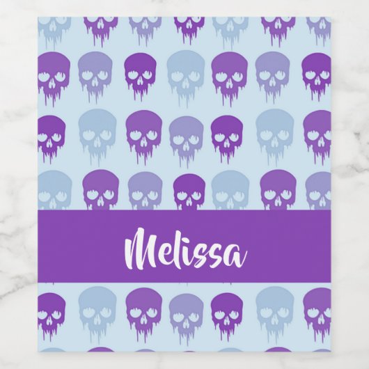Purple and blue melting skulls pattern weinetikett (Einzelnes Label)