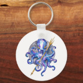 Purple and Blue Octopus with Trident Schlüsselanhänger (Vorderseite)