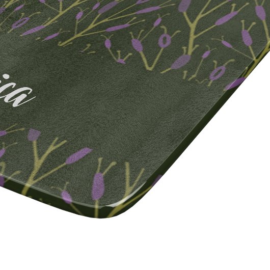 Purple and brown floral branches pattern schneidebrett (Ecke)