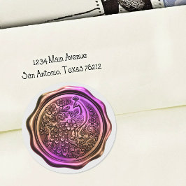 Purple and Copper Peacock Wax Look Seal Runder Aufkleber