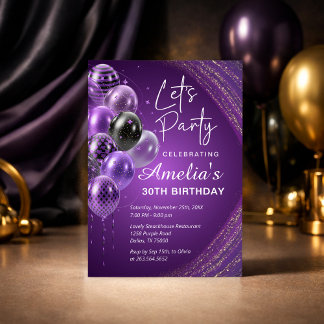 Purple and Gold Adult Birthday Party Einladung