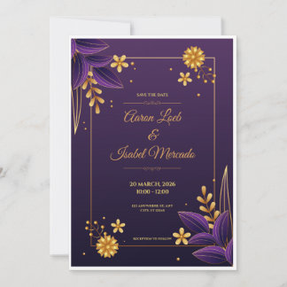 Purple and Gold Aesthetics Floral Save the Date Einladung