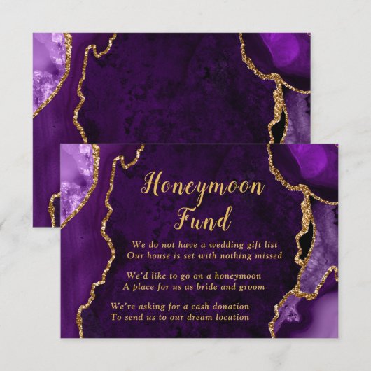 Purple and Gold Agate Honeymoon Fund Begleitkarte (Vorne/Hinten)