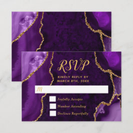 Purple and Gold Agate Marble RSVP Karte