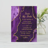 Purple and Gold Agate Marble Save The Date Einladung (Stehend Vorderseite)