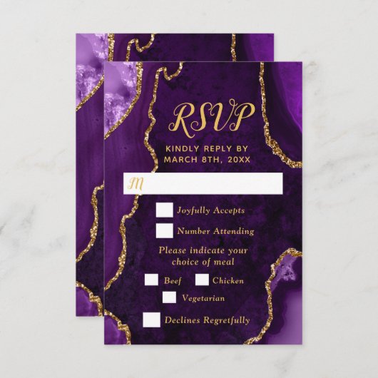 Purple and Gold Agate Meal Selection RSVP Karte (Vorne/Hinten)