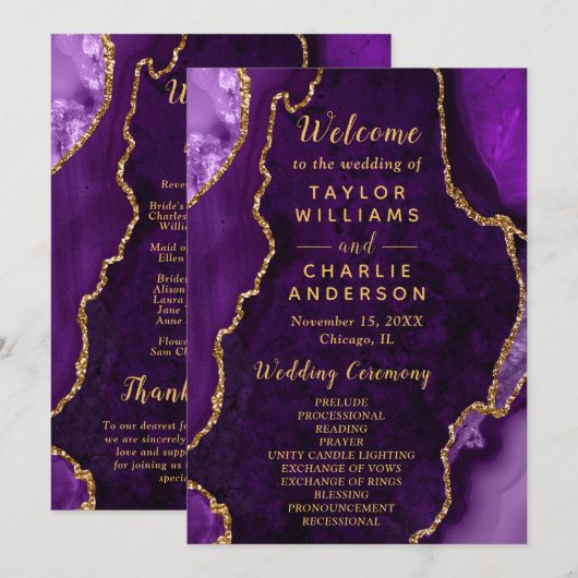 Purple and Gold Agate Wedding Program Programm (Vorne/Hinten)