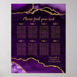 Purple and Gold Agate Wedding Seating Chart Poster