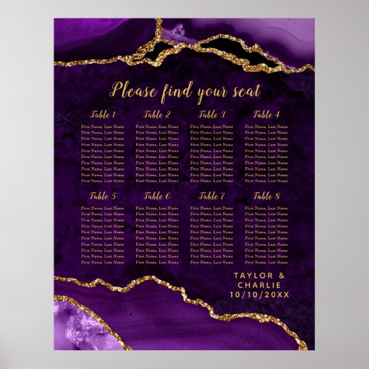 Purple and Gold Agate Wedding Seating Chart Poster (Vorne)