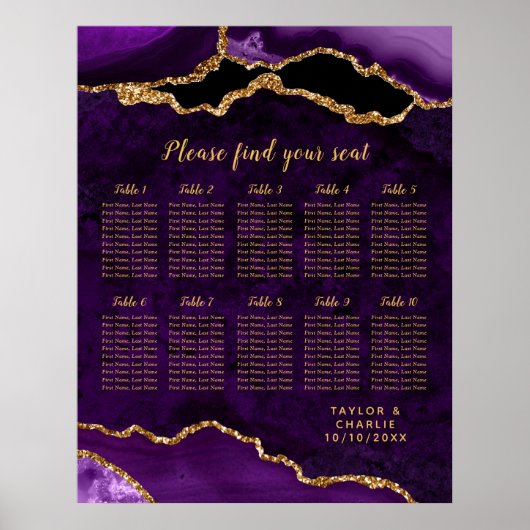 Purple and Gold Agate Wedding Seating Chart Poster (Vorne)