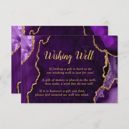 Purple and Gold Agate Wedding Wishing Well Begleitkarte (Vorne/Hinten)