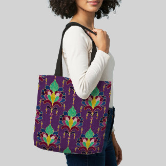 Purple and Gold Art Deco Floral Ornament Tasche