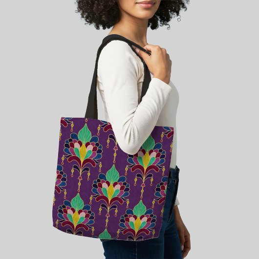 Purple and Gold Art Deco Floral Ornament Tasche