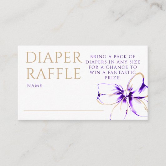 Purple and Gold Bow Diaper Raffle Ticket Begleitkarte (Vorderseite)