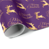Purple and Gold Christmas Reindeers Geschenkpapier (Rolleneckpunkt)