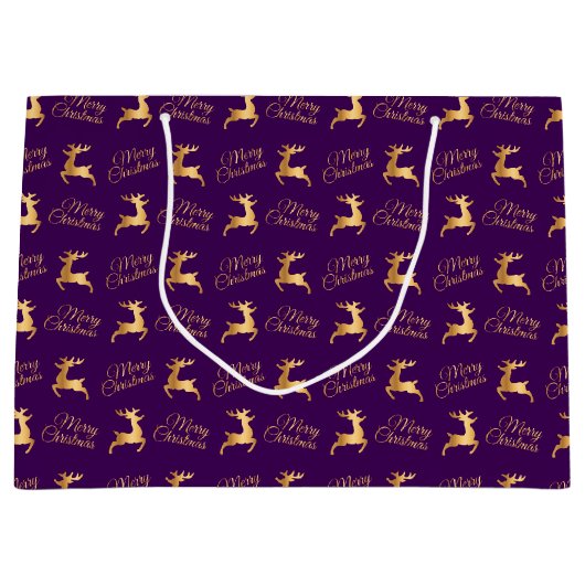 Purple and Gold Christmas Reindeers Große Geschenktüte (Vorderseite)
