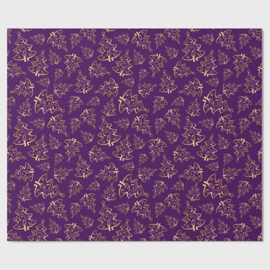 Purple and Gold Elegant Christmas Trees Geschenkpapier (Flach)