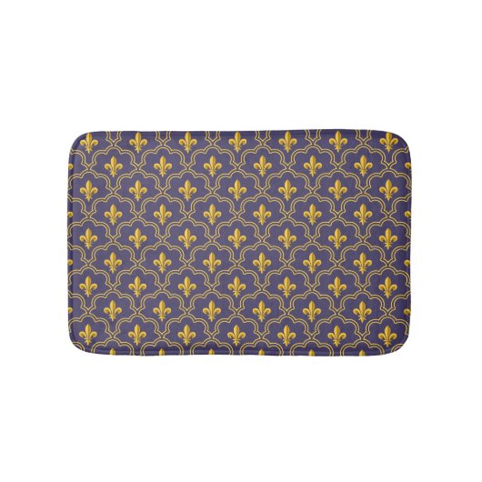 Purple and gold fleur-de-lys quatrefoil pattern badematte (Vorderseite)