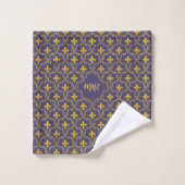 Purple and gold fleur-de-lys quatrefoil pattern badhandtuch set (Waschlappen)