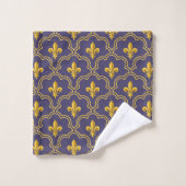Purple and gold fleur-de-lys quatrefoil pattern badhandtuch set (Waschlappen)