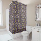 Purple and gold fleur-de-lys quatrefoil pattern duschvorhang (Beispiel)