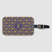 Purple and gold fleur-de-lys quatrefoil pattern gepäckanhänger (Vorderseite (Horizontal))