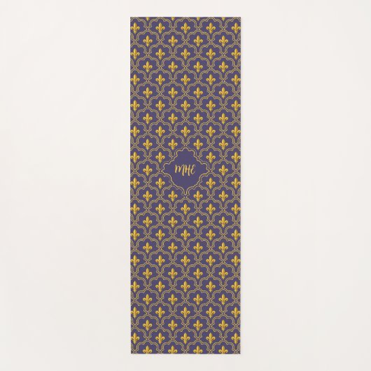 Purple and gold fleur-de-lys quatrefoil pattern yogamatte (Vorderseite)