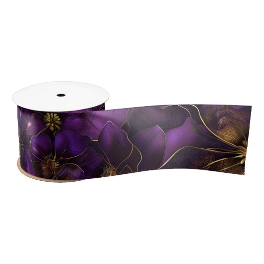 Purple and Gold Flowers Satinband (Spule)