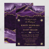 Purple and Gold Glitter Agate Wedding Einladung (Vorne/Hinten)