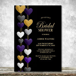 Purple and Gold Hearts Bridal Shower Einladung